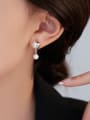 thumb 925 Sterling Silver Imitation Pearl Geometric Minimalist Drop Earring 1