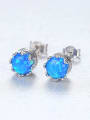 thumb 925 Sterling Silver Opal Blue Round Minimalist Stud Earring 2