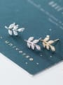 thumb 925 Sterling Silver Cubic Zirconia White Leaf Dainty Stud Earring 0
