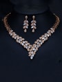thumb Brass Cubic Zirconia Luxury Leaf  Earring and Necklace Set 3
