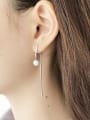 thumb 925 Sterling Silver Imitation Pearl Tassel Minimalist Threader Earring 2