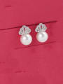 thumb 925 Sterling Silver Imitation Pearl Crown Dainty Stud Earring 0