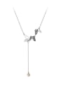 thumb 925 Sterling Silver Butterfly Tassel  Minimalist Lariat Necklace 0