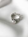 thumb 925 Sterling Silver  Imitation Pearl Simple Retro  Free Size Rings 2
