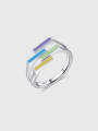 thumb 925 Sterling Silver Enamel Geometric Minimalist Band Ring 0