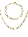 thumb Brass Hollow chain Hip Hop Geometric  Braclete and Necklace Set 0