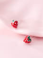 thumb 925 Sterling Silver Enamel Friut Cute Strawberry Stud Earring 1