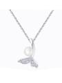 thumb 925 Sterling Silver Imitation Pearl Fish Tail Dainty Necklace 0