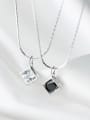 thumb 925 Sterling Silver Cubic Zirconia Black Simple square pendant  Necklace 3