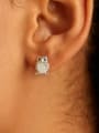 thumb 925 Sterling Silver Natural Stone Owl Cute Stud Earring 1