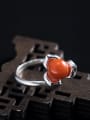 thumb 925 Sterling Silver Carnelian Flower Vintage Band Ring 0