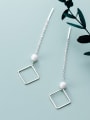 thumb 925 sterling silver imitation pearl  geometric minimalist threader earring 2