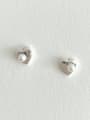 thumb 925 Sterling Silver Imitation Pearl Heart Minimalist Stud Earring 0