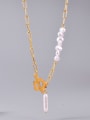 thumb Titanium Steel synthetic Pearl Flower Ethnic Lariat Necklace 0