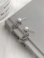 thumb 925 Sterling Silver Imitation Pearl White Leaf Vintage Drop Earring 1
