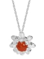 thumb 925 Sterling Silver Carnelian Flower Vintage Necklace 3