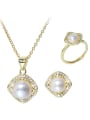 thumb Brass Freshwater Pearl Minimalist Geometric  Earring Ring and Necklace Set 0