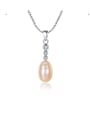 thumb 925 Sterling Silver Freshwater Pearl Oval pendant Trend Lariat Necklace 0