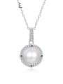 thumb 925 Sterling Silver Imitation Pearl Geometric Dainty Necklace 0