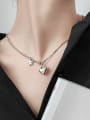 thumb 925 Sterling Silver Love Pendant Asymmetric Light Pearl Chain Necklace 2