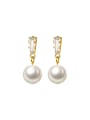 thumb 925 Sterling Silver Imitation Pearl Geometric Minimalist Drop Earring 4