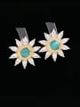thumb Brass Cubic Zirconia Sun Flower Luxury Cluster Earring 2