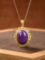 thumb 925 Sterling Silver purple mica Vintage Oval Pendant 2