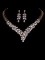 thumb Brass Cubic Zirconia Luxury Leaf  Earring and Necklace Set 0