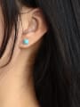 thumb Brass Turquoise Geometric Vintage Stud Earring 2