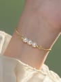 thumb 925 Sterling Silver Imitation Pearl Geometric Minimalist Link Bracelet 1