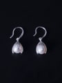 thumb 925 Sterling Silver Imitation Pearl Flower Vintage Hook Earring 1