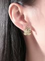thumb Brass Cubic Zirconia Leaf Dainty Stud Earring 1