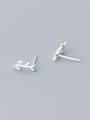 thumb 925 Sterling Silver With Platinum Plated Smooth Cute Leaf Stud Earrings 1