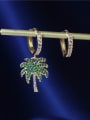 thumb Brass Cubic Zirconia  Asymmetry Coconut tree  Hip Hop Huggie Earring 1