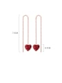 thumb 925 Sterling Silver Rhinestone Red Heart Minimalist Threader Earring 0