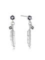 thumb 925 Sterling Silver Cubic Zirconia Feather Minimalist Drop Earring 0