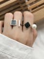 thumb 925 Sterling Silver Imitation Pearl White Square Minimalist Free Size Band Ring 1