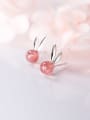 thumb 925 Sterling Silver  Cute Strawberry Crystal Moonstone rabbit  Stud Earring 0