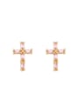 thumb Brass Cubic Zirconia Cross Minimalist Stud Earring 3