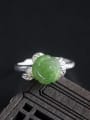 thumb 925 Sterling Silver Jade Flower Vintage Band Ring 0