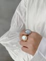 thumb 925 Sterling Silver Shell White Round Trend Solitaire Ring 1