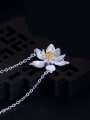 thumb 925 Sterling Silver Imitation Pearl  Vintage Lotus Pendant Necklace 1