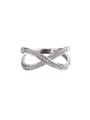 thumb 925 Sterling Silver Cubic Zirconia Double line cross Minimalist Band Ring 0