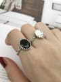 thumb 925 Sterling Silver Black/White Turquoise Oval Vintage Solitaire Ring 0