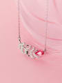 thumb 925 Sterling Silver Pink Cubic Zirconia Feather pendant Necklace 0