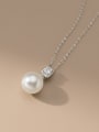 thumb 925 Sterling Silver Imitation Pearl Geometric Minimalist Necklace 0