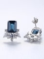 thumb 925 Sterling Silver Cubic Zirconia Blue Square Dainty Stud Earring 3