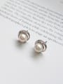 thumb 925 Sterling Silver Imitation Pearl Round Vintage Stud Earring 1