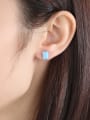 thumb 925 Sterling Silver Opal Blue Square Minimalist Stud Earring 1