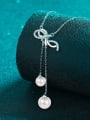 thumb 925 Sterling Silver Moissanite Bowknot Dainty Tassel Necklace 1